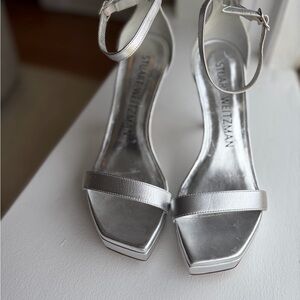 Stuart Weitzman Metallic Silver Platform Heels